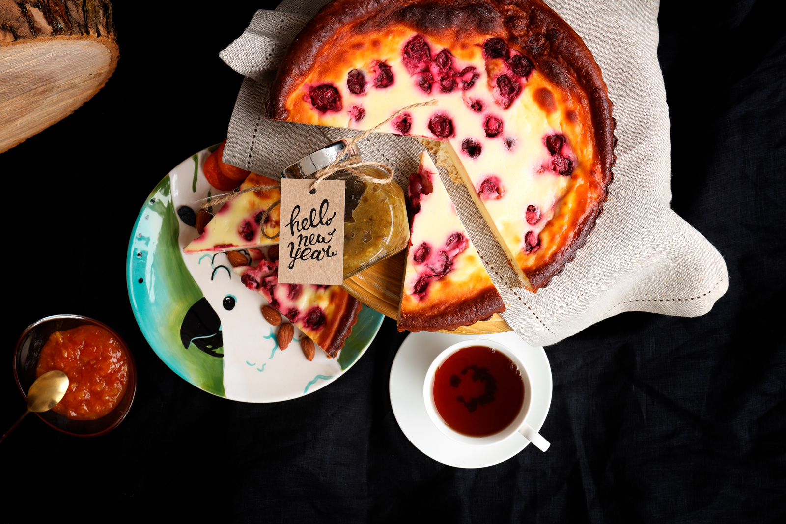 фотоссесия food photo пирог твороженный с вишней варенье чашка чая 